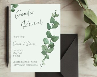 Minimalist Gender Reveal Invitation Template: Editable Party Invite (Canva)