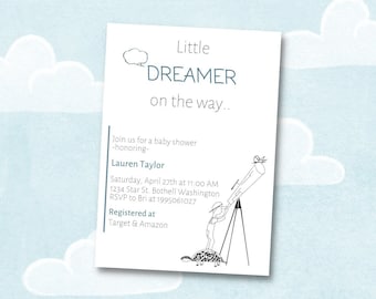 Dreamer Baby Shower Invitation Template: Gender Neutral, Editable (Canva)