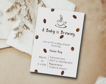 Coffee Baby Shower Invitation Template: Gender Neutral, Editable (Canva)