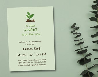 Little Sprout Baby Shower Invitation Template: Green & Modern (Canva Editable)