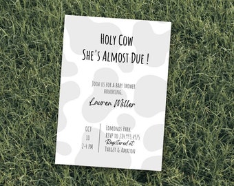 Cow Baby Shower Invitation Template: Gender Neutral Farm Theme (Canva Editable)