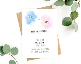 Minimalist Gender Reveal Invitation: Editable Party Invite (Digital Template)