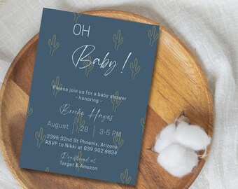 Cactus Baby Shower Invitation Template: Gender Neutral, Editable (Canva)