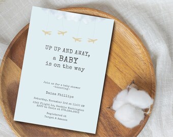 Airplane Baby Shower Invitation: Gender Neutral, Editable Template