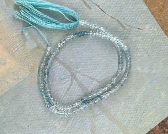 Beautiful Rustic Natural Shaded Ombre Faceted Aquamarine Rondelle Beads- 13 inches