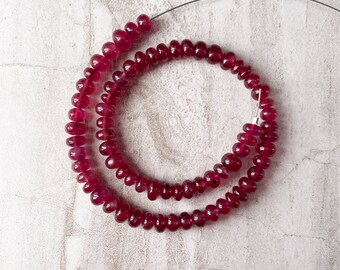 Natural Polished Ruby Rondelles - 4.5” strand - 5-6 x 3 mm.