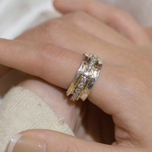 Aria Spinner Ring - Handmade 925 Sterling Silver and 14K Yellow Gold Handmade Spinner Ring