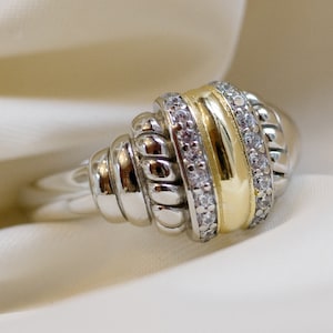 Mixed Metal Ring, Sterling Silver Gold Statement Ring, Two Tone CZ Ring, Pave Diamond Ring, Luxury Wedding Band, Modern Ring, Gift For Her