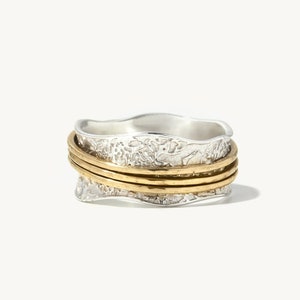 Minerva Spinner Ring - 925 Sterling Silver and 14K Yellow Gold