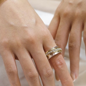 Aria Spinner Ring - Handmade 925 Sterling Silver and 14K Yellow Gold ...