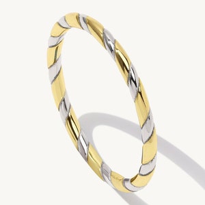 14K Gold and Sterling Silver Twist Ring | Two Tone Braided Band Ring | Mixed Metal Stack Ring | Dainty Wedding Band | Promise Ring Gift