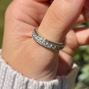 Handmade 925 Sterling Silver and 14K Gold Handmade Anxiety Spinner Ring Calming Fidget Ring Mindfulness Stress Relief Ring Yoga Spinner Ring
