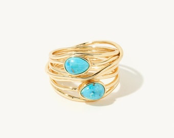 Turquoise Ring, Gold Band, Natural Turqoise Stone Ring, Unique Gold Ring, Statement Ring, Gift For Her, Turquoise Highway Ring