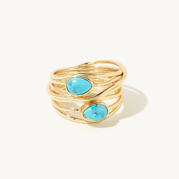 Turquoise Ring, Gold Band, Natural Turqoise Stone Ring, Unique Gold Ring, Statement Ring, Gift For Her, Turquoise Highway Ring