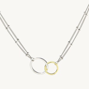 Collier Franca | Bijoux faits main | Argent sterling 925 | Or jaune 14 carats | Collier en mélange de métaux | Collier de perles | Cadeau collier