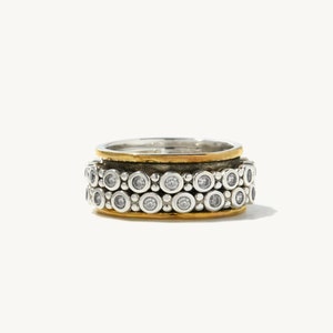 Jelia Spinner Ring - 925 Sterling Silver and 14K Yellow Gold Mixed Metal Swivel Spinner Ring Anxiety Mediation Ring Cubic Zirconia