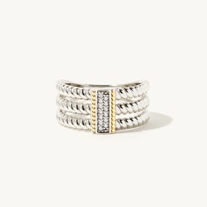 Handmade 925 Sterling Silver and 14K Yellow Gold Mixed Metal Gemstone Ring Two Tone Hypoallergenic Unique Ring with Clear Cut CZ Gemstones