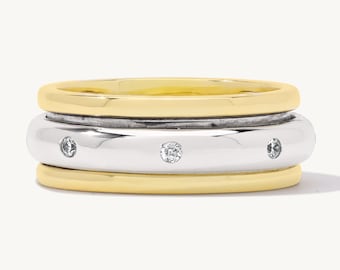 Milana Spinner Ring Handmade 925 Sterling Silver and 14K Yellow Gold Mixed Metal Ring Two Tone Hypoallergenic Ring Featuring CZ Gemstones