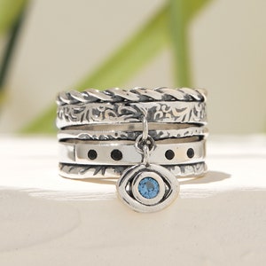 Handmade Charm Ring Made from 925 Sterling Silver Charm Rings, Evil Eye Ring Good Luck Ring Delicate Charm Ring Talisman Charm RIng
