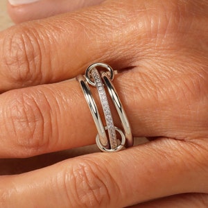 925 Sterling Silver Multi Link Connected Ring, Chunky Connector Ring, Silver Ring Set, Eternity Statement Ring, Interlocking Silver Ring
