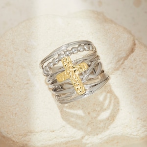 Handmade Silver Ring Gold Christian Ring Religious Ring for Women Cross Jewelry Religious Faith Jewelry Meaningful Gift For Her