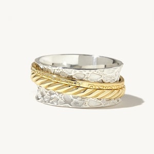 Nencia Spinner Ring - 925 Sterling Silver and 14K Yellow Gold Swivel & Anxiety Ring