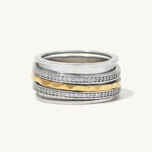Elonora Spinner Ring - Handmade 925 Sterling Silver and 14K Yellow Gold Handmade Anxiety Spinning Ring
