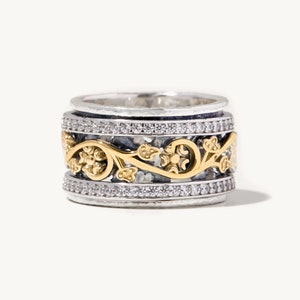 Gia Spinner Ring - Handmade 925 Sterling Silver and 14K Yellow Gold Mixed Metal Anxiety Spinner Ring For Her