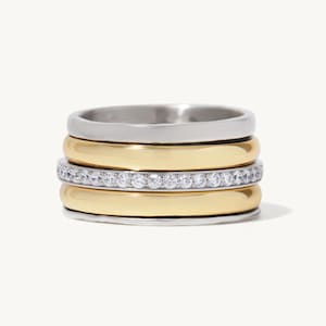 Madiana Spinner Ring - Handmade 925 Sterling Silver and 14K Yellow Gold Handmade Spinner Ring