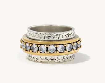 Alessio Gemstone Ring - Handmade 925 Sterling Silver and 14K Yellow Gold Handmade Gemstone Ring Featuring Cubic Zirconia Gemstones.