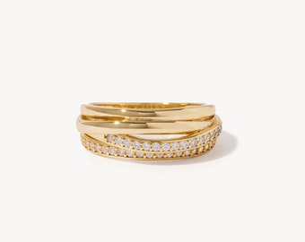 Angelica Gemstone Ring - Handmade 14K Yellow Gold Highway Ring Crossover Ring Perfect Anniversary Gift, Birthday Gift, Classic Ring