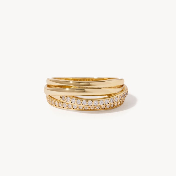 Angelica Gemstone Ring - Handmade 14K Yellow Gold Highway Ring Crossover Ring Perfect Anniversary Gift, Birthday Gift, Classic Ring