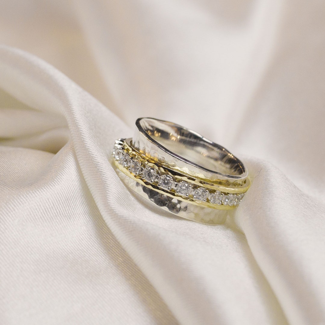 Aria Spinner Ring - Handmade 925 Sterling Silver and 14K Gold Handmade ...