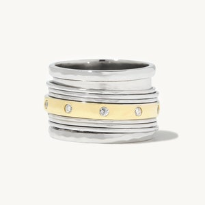 Luca Spinner Ring - Handmade 925 Sterling Silver and 14K Yellow Gold Handmade Spinner Ring