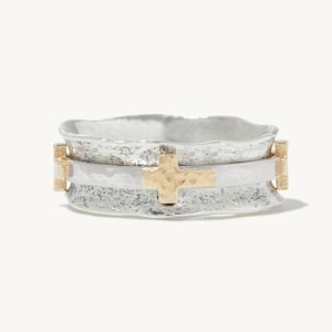 Bionda Cross Spinner Ring - 925 Sterling Silver and 14K Yellow Gold