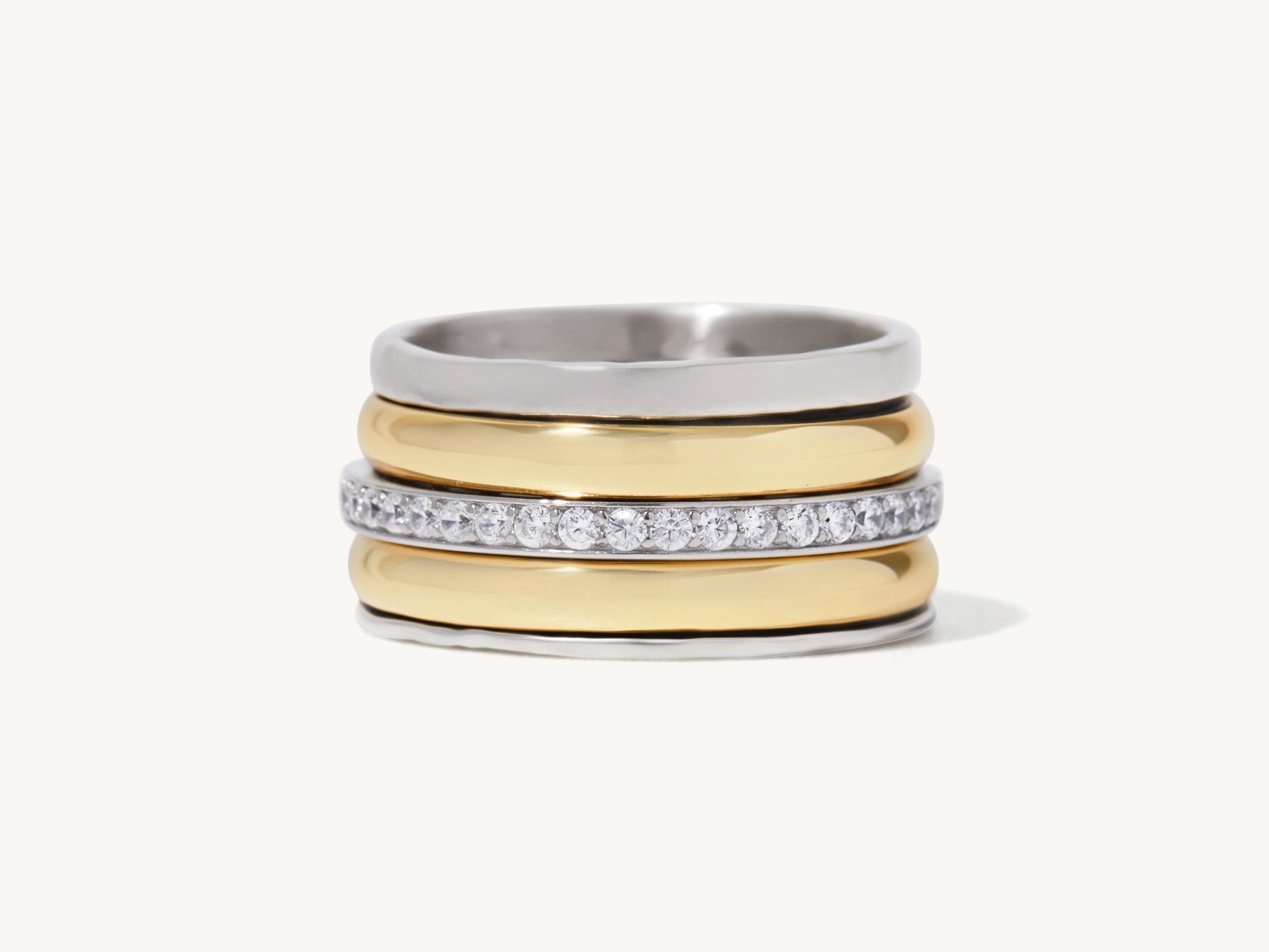 Madiana Spinner Ring - Handgemachter 925 Sterling Silber und 14K Gelbgold Handgemachter Spinner Ring