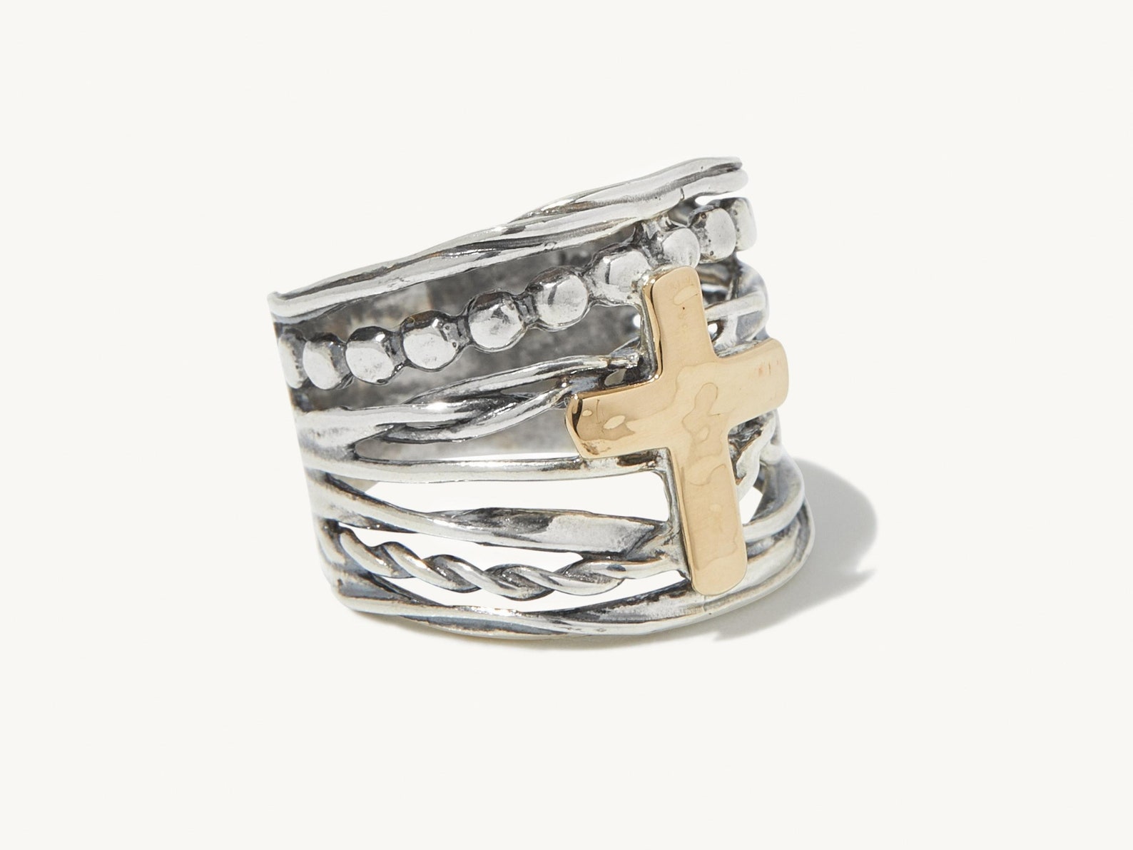 Abby Cross Faith Ring, Handmade, 925 Sterling Silver, 14K Yellow Gold ...