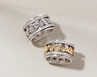 Gia Spinner Ring - Handmade 925 Sterling Silver or 14K Yellow Gold Mixed Metal Anxiety Spinner Ring For Her