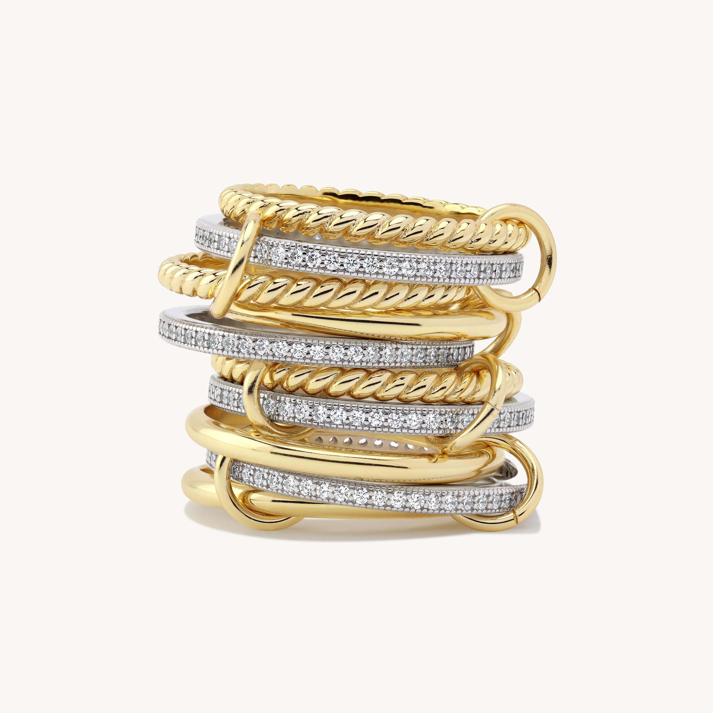 14k Yellow Gold Multi Link Connector Ring, Roped Band Interlocking Ring ...