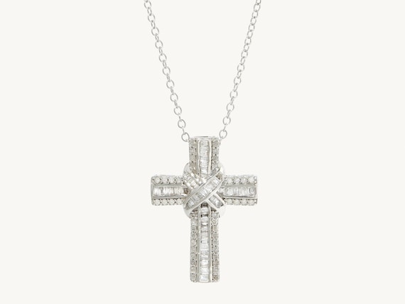 Eve Cross Necklace - Handmade 925 Sterling Silver and 14K Yellow Gold Mixed Metal Cross Necklace Featuring Cubic Zirconia Gemstones