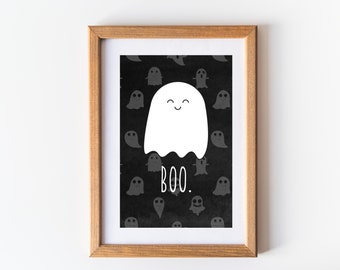 Cute Ghost Boo Wall Print, Minimalist Halloween Art, Spooky Home Decor, Digital Download Print, Printable Art, Downloadable Prints