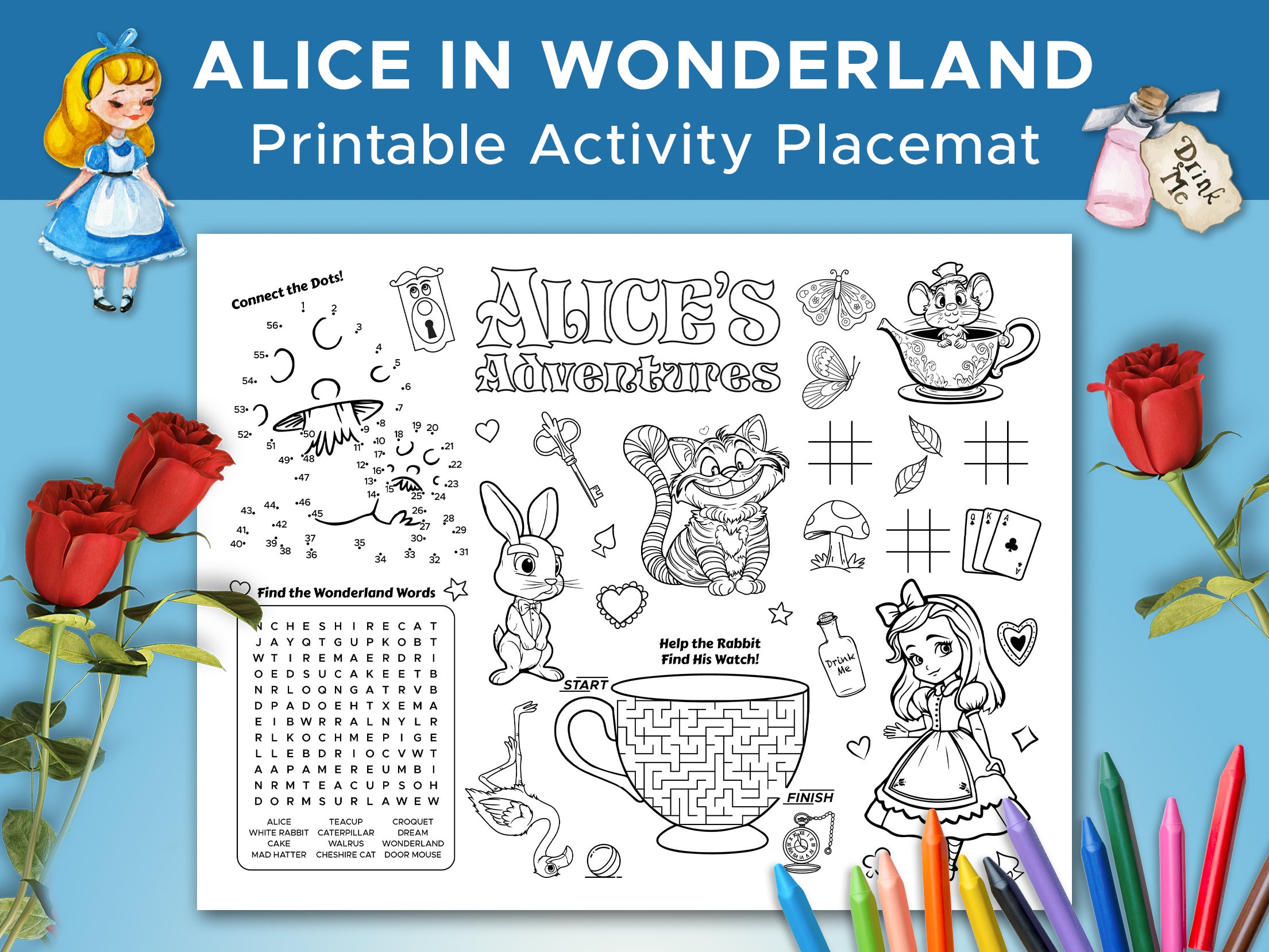 Alice in Wonderland Activity Sheet, Alice in Wonderland Coloring