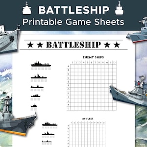 Printable Battleship Game, Road Trip Game, Kid Activity, Paper Game