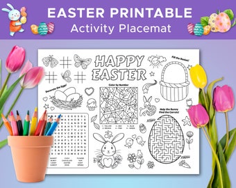 Easter Activity Placemat, Easter Printable, Printable Activity, Kids Easter Activities, Easter Coloring Pages, Easter Games