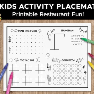 Set de table pour feuilles d&#39;activités pour enfants, idéal pour les restaurants, les mariages, les fêtes, les événements, pour les enfants plus âgés - IMPRIMABLE