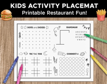 Kids Activity Sheet Placemat, Good for Restaurants, Weddings, Parties, Events, Good for Older Kids – PRINTABLE