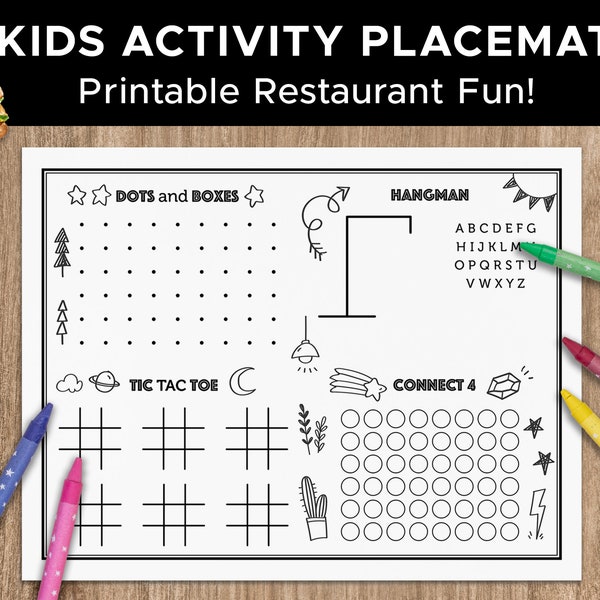 Kids Activity Sheet Placemat, Good for Restaurants, Weddings, Parties, Events, Good for Older Kids – PRINTABLE