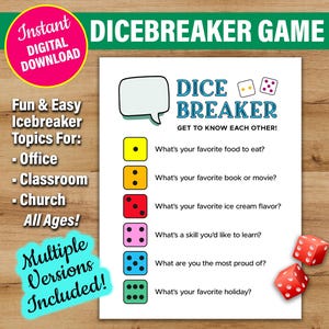 Dicebreaker Game, Fun Icebreaker Activity, Team Building, Roll and Share, Getting to Know You, Printable Games for Kid, Teacher Resource