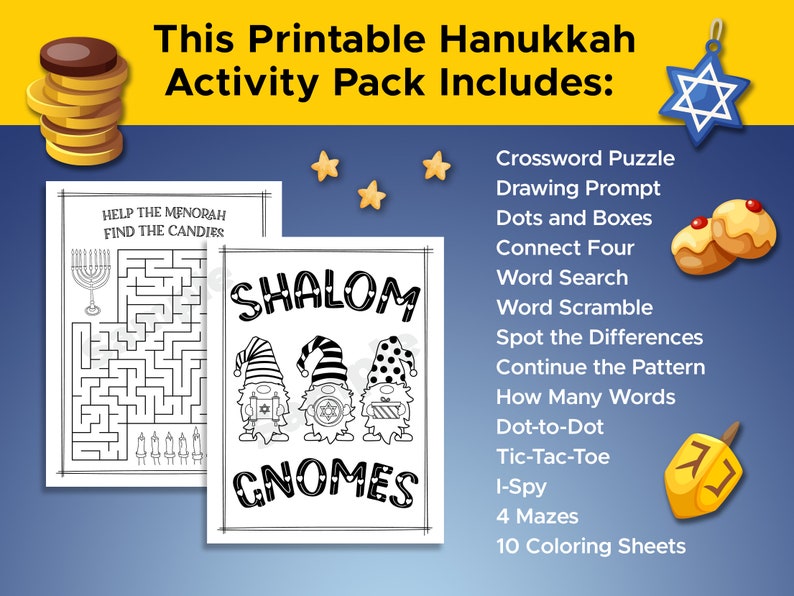 Hanukkah Themed Kids Activity Sheets, 25 Page Bundle, Printable ...