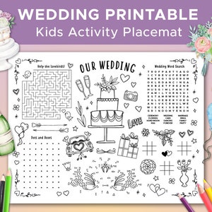 Wedding Activity Sheet for Kids, Wedding Kids Coloring Sheet, Kids Wedding Placemat